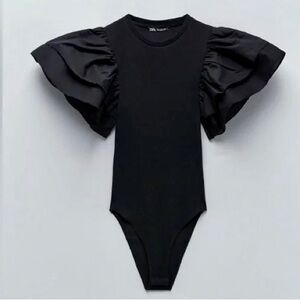 Zara Black Ruffled Sleeve Bodysuit